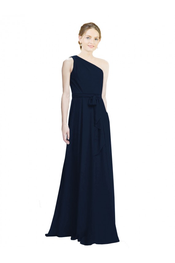Marinha Negra Um Ombro Sem Mangas Linha A Vestido de Madrinha / Vestido de Noite Online