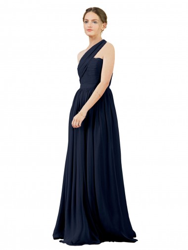 Marinha Negra Um Ombro Sem Mangas Linha A Vestido de Noite / Vestidos de Madrinha Online