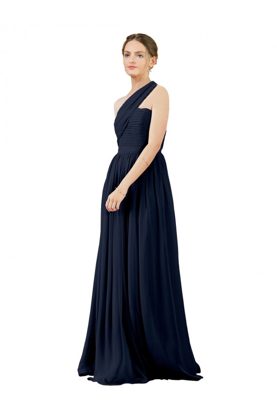 Marinha Negra Um Ombro Sem Mangas Linha A Vestido de Noite / Vestidos de Madrinha Online