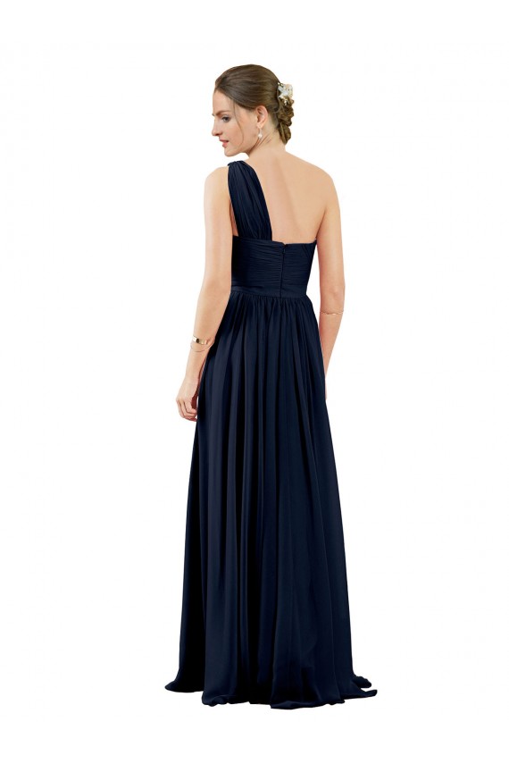 Marinha Negra Um Ombro Sem Mangas Linha A Vestido de Noite / Vestidos de Madrinha Online