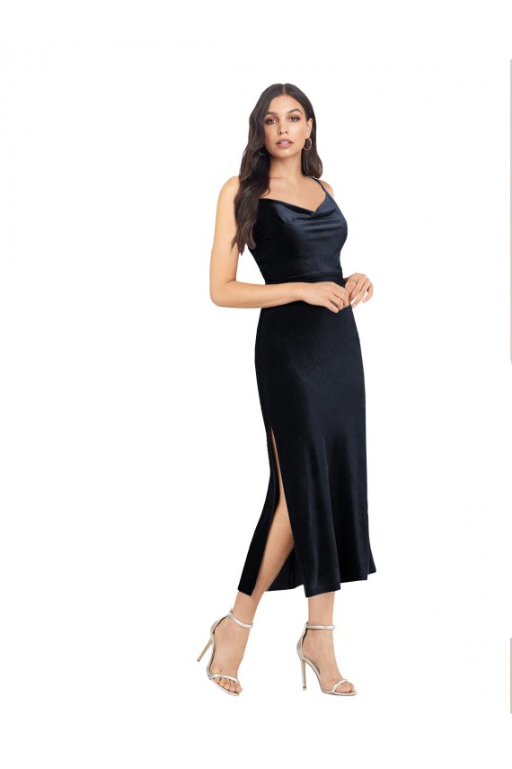 Marinha Negra Decote Capuz Sem Mangas Lombar Coluna Vestidos de Madrinha / Vestidos de Noite / Vestidos de Festa Online