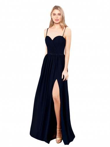 Marinha Negra Amor Sem Mangas Linha A Vestidos de Madrinha / Vestidos de Noite Online