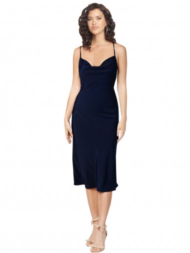 Marinha Negra Decote Capuz Sem Mangas Criss Cruz Linha A Vestidos de Madrinha / Vestidos de Noite / Vestidos de Festa Online