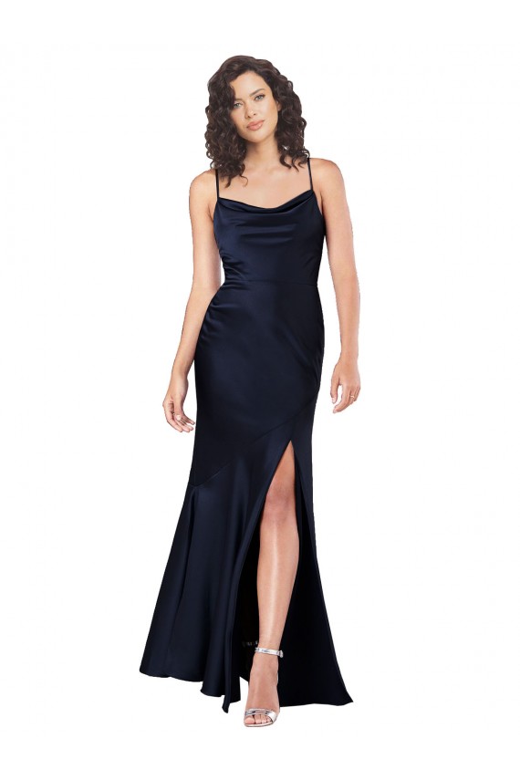 Marinha Negra Decote Capuz Sem Mangas Linha A Vestidos de Madrinha / Vestidos de Noite / Vestidos de Festa Online