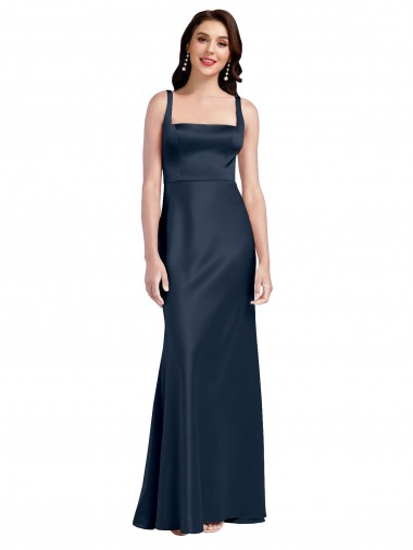 Marinha Negra Decote Quadrado Sem Mangas Lombar Linha A Vestidos de Madrinha / Vestidos de Noite / Vestidos de Festa Online