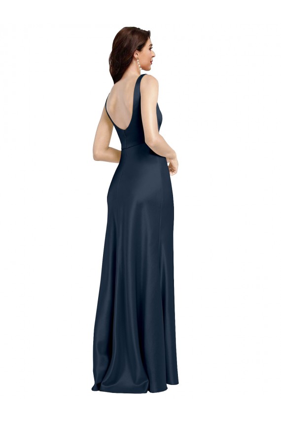 Marinha Negra Decote Quadrado Sem Mangas Lombar Linha A Vestidos de Madrinha / Vestidos de Noite / Vestidos de Festa Online