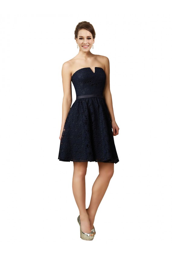Marinha Negra Decote V Sem Mangas Linha A Vestidos de Madrinha / Vestidos de Cocktail Online