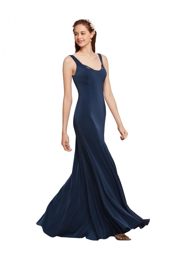 Marinha Negra Decote redondo Sem Mangas Lombar Linha A Vestidos de Madrinha / Vestidos de Noite / Vestidos de Festa Online