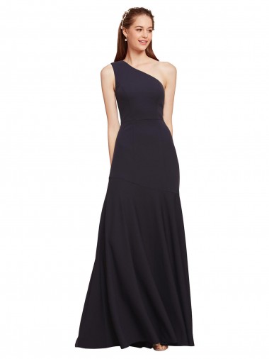 Marinha Negra Um Ombro Sem Mangas Linha A Vestidos de Madrinha / Vestidos de Noite / Vestidos de Festa Online