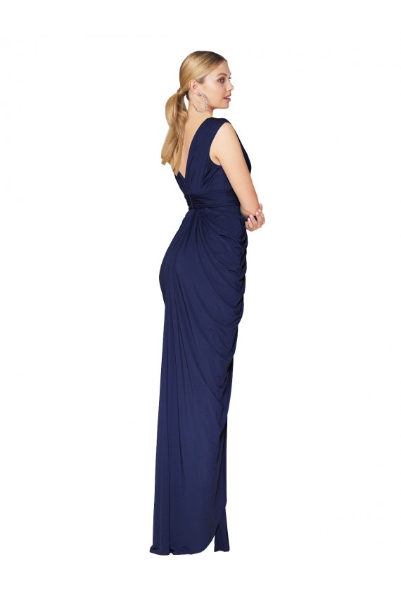 Marinha Negra Decote Alto Sem Mangas Costas em V Sereia Chiffon Vestidos de Madrinha / Vestidos de Noite / Vestidos de Festa Online