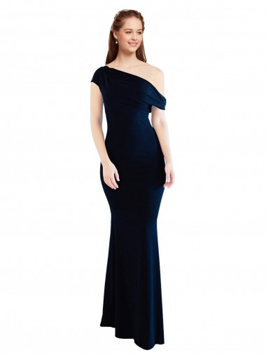 Marinha Negra Um Ombro Sem Mangas Sereia Vestidos de Madrinha / Vestidos de Noite / Vestidos de Festa Online