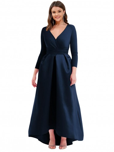 Marinha Negra Decote V Mangas Compridas Vestido de Baile Vestidos de Madrinha / Vestidos de Noite / Vestidos de Festa Online