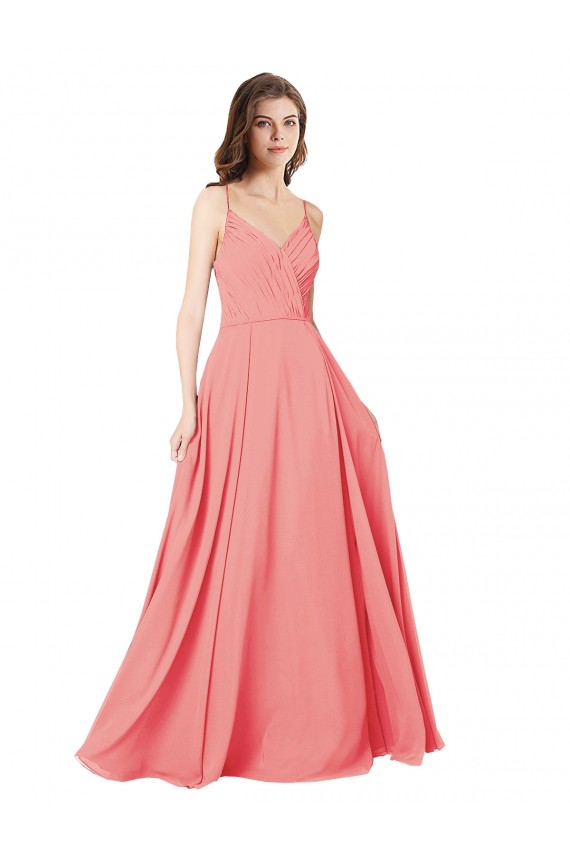 Melancia Decote V Sem Mangas Criss Cruz Linha A Vestidos de Madrinha Online