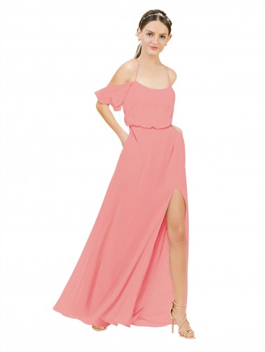Melancia Fora do Ombro Sem Mangas Linha A Vestidos de Madrinha Online