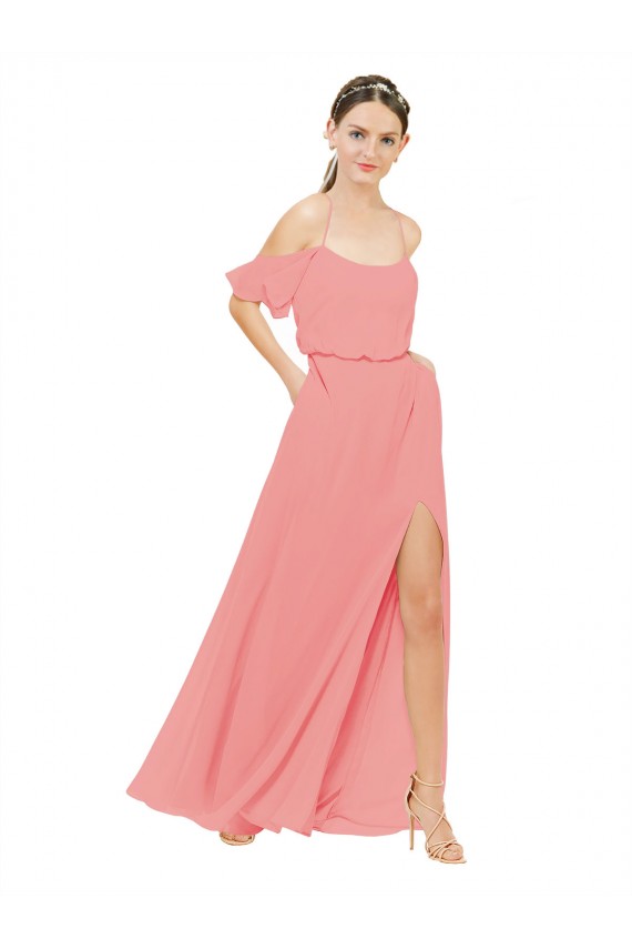 Melancia Fora do Ombro Sem Mangas Linha A Vestidos de Madrinha Online