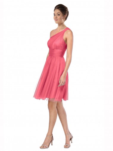 Melancia Um Ombro Sem Mangas Linha A Vestidos de Madrinha Online