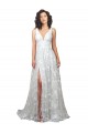 Off White Decote V Sem Mangas Lombar Linha A Longo Vestidos de Noiva Online