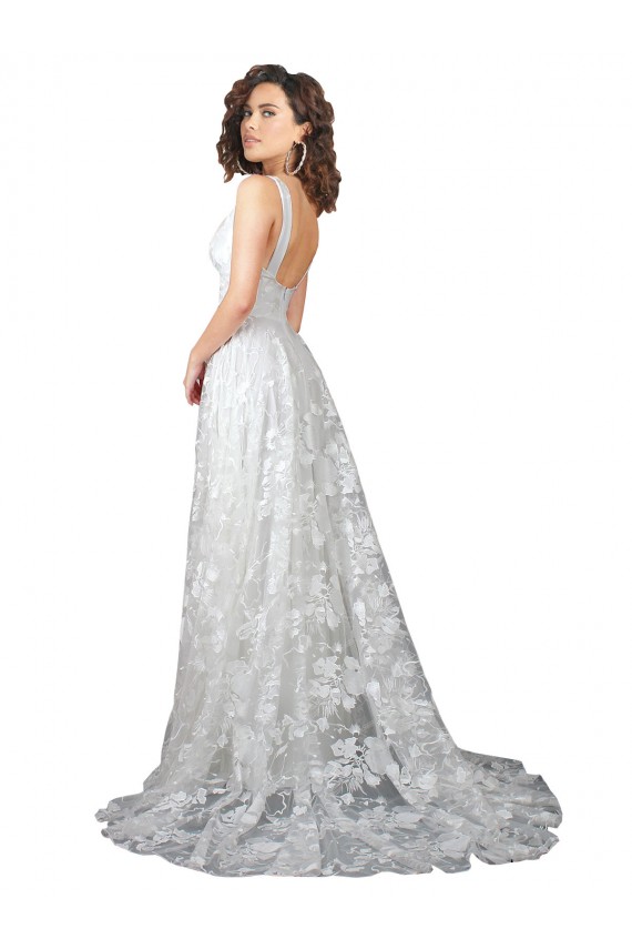 Off White Decote V Sem Mangas Lombar Linha A Longo Vestidos de Noiva Online