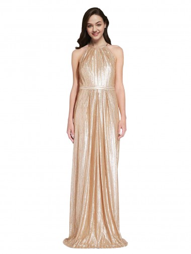 Ouro Decote Alto Sem Mangas Bainha Vestidos de Madrinha / Vestidos de Noite / Vestidos de Festa Online