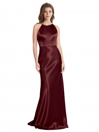 Ouro Borgonha Decote V Sem Mangas Linha A Cetim Elástico Vestidos de Madrinha / Vestidos de Noite / Vestidos de Festa Online