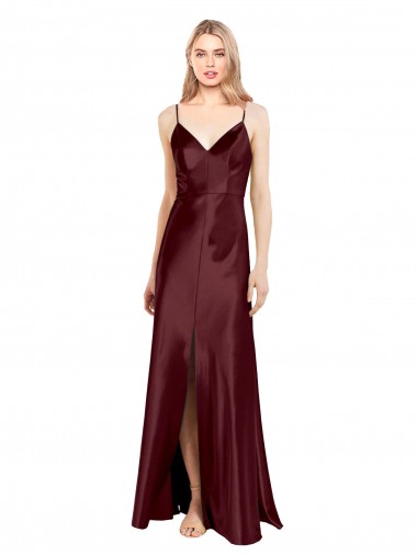 Ouro Borgonha Decote V Sem Mangas Linha A Vestidos de Madrinha / Vestidos de Noite / Vestidos de Festa Online