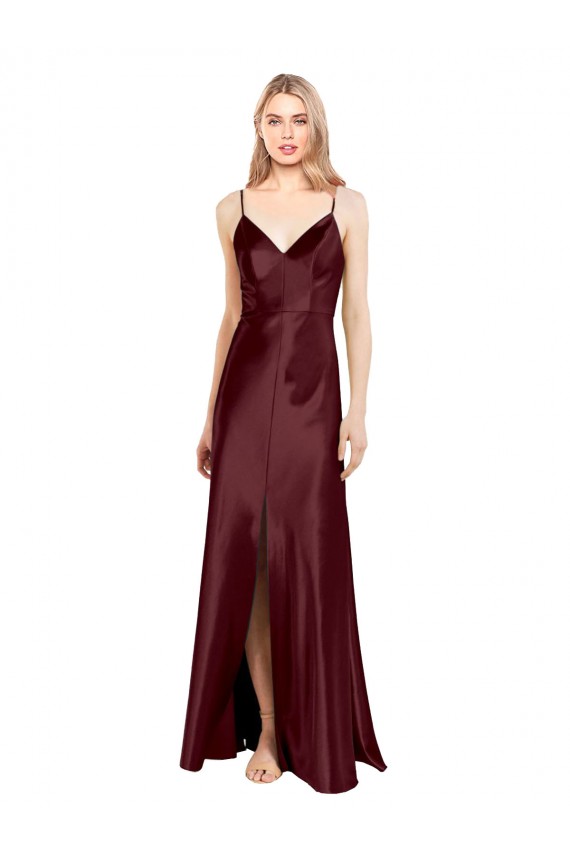 Ouro Borgonha Decote V Sem Mangas Linha A Vestidos de Madrinha / Vestidos de Noite / Vestidos de Festa Online