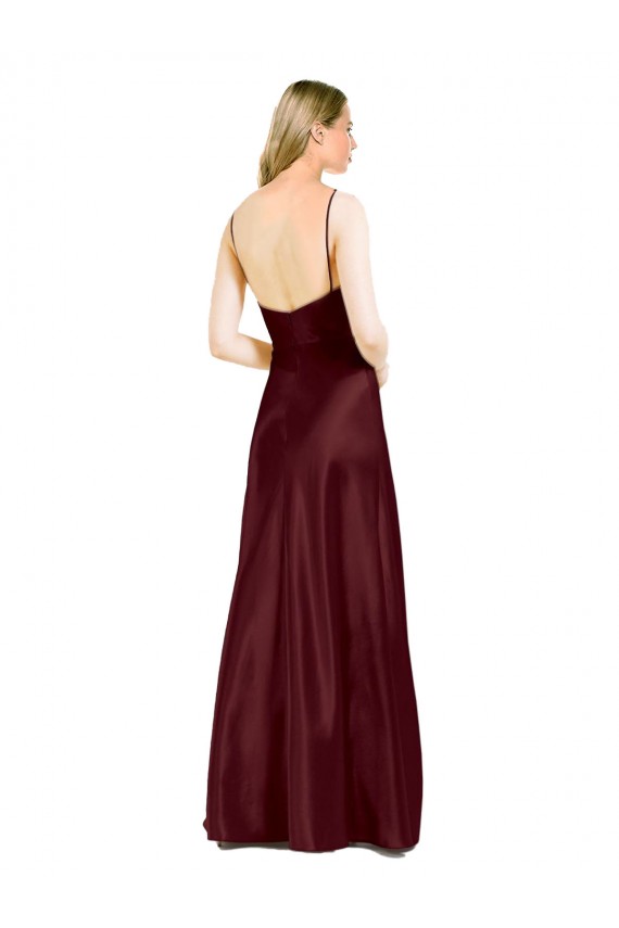Ouro Borgonha Decote V Sem Mangas Linha A Vestidos de Madrinha / Vestidos de Noite / Vestidos de Festa Online