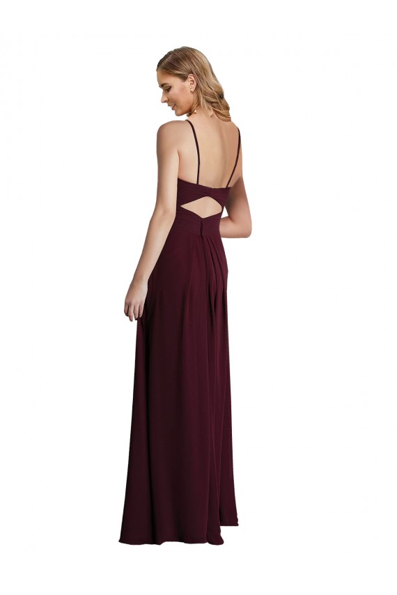 Ouro Borgonha Alças finas Sem Mangas Buraco da fechadura Linha A Vestidos de Festa / Vestidos de Madrinha Online