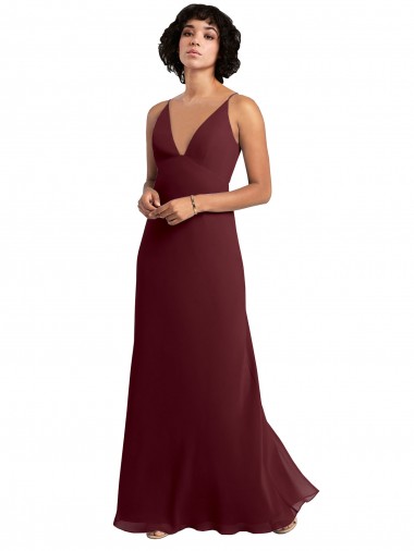 Ouro Borgonha Decote V Sem Mangas Costas em V Linha A Vestidos de Madrinha Online