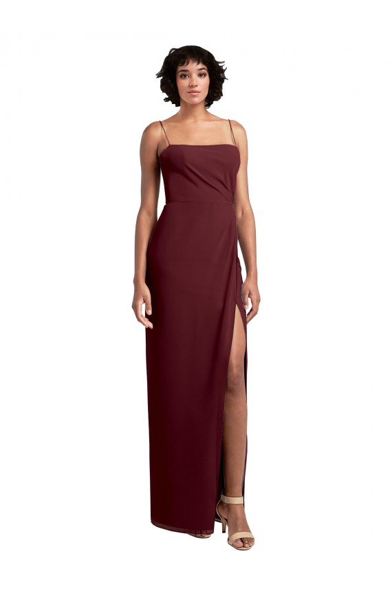 Ouro Borgonha Decote Quadrado Sem Mangas Lombar Linha A Vestido de Madrinha Online