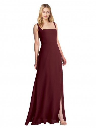 Ouro Borgonha Decote Quadrado Sem Mangas Lombar Linha A Vestidos de Madrinha Online