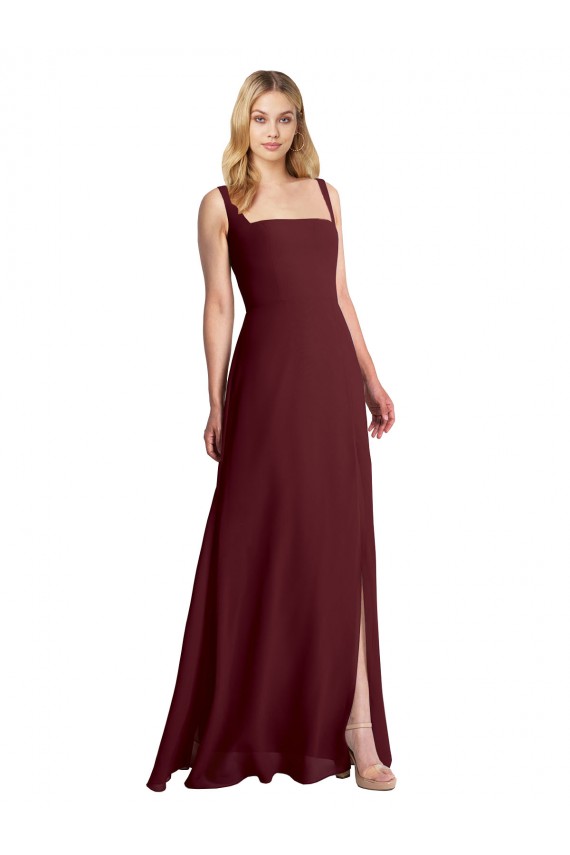 Ouro Borgonha Decote Quadrado Sem Mangas Lombar Linha A Vestidos de Madrinha Online