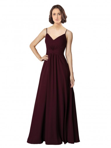 Ouro Borgonha Decote V Sem Mangas Linha A Vestidos de Madrinha Online