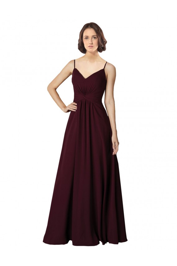 Ouro Borgonha Decote V Sem Mangas Linha A Vestidos de Madrinha Online