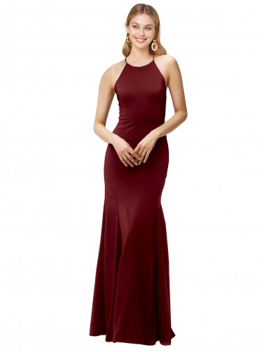Ouro Borgonha Decote Alto Sem Mangas Criss Cruz Sereia Vestidos de Madrinha / Vestidos de Noite / Vestidos de Festa Online