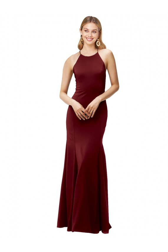 Ouro Borgonha Decote Alto Sem Mangas Criss Cruz Sereia Vestidos de Madrinha / Vestidos de Noite / Vestidos de Festa Online