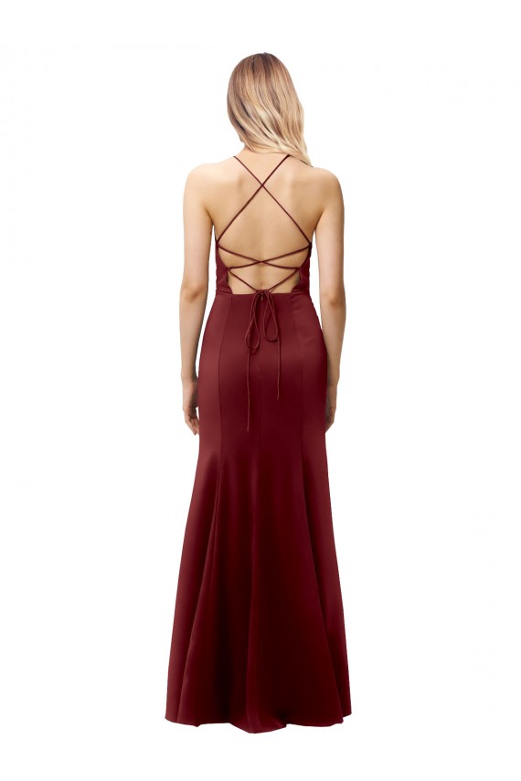 Ouro Borgonha Decote Alto Sem Mangas Criss Cruz Sereia Vestidos de Madrinha / Vestidos de Noite / Vestidos de Festa Online