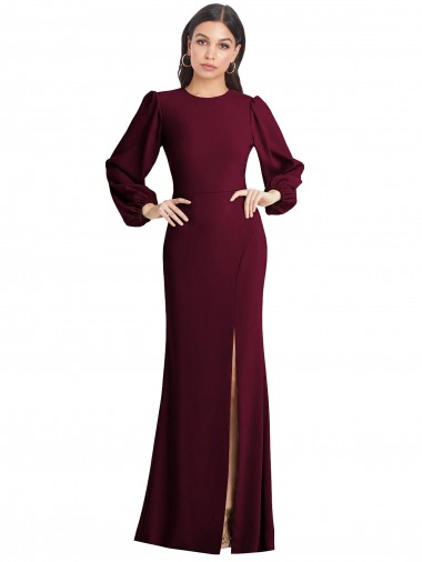 Ouro Borgonha Barco Mangas Bufantes Abrir de volta Trombeta Vestidos de Madrinha / Vestidos de Noite / Vestidos de Festa Online