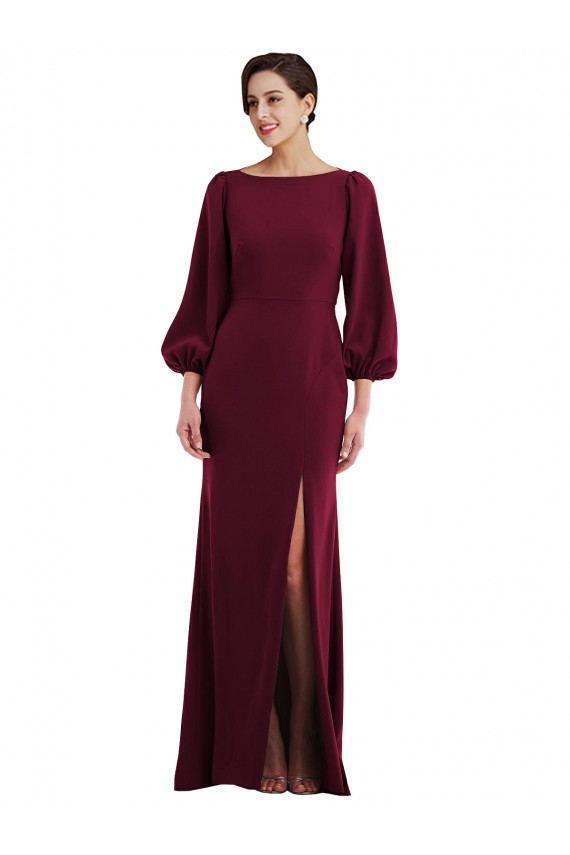 Ouro Borgonha Barco Mangas Compridas, Mangas Bispo Abrir de volta Trombeta Vestidos de Madrinha / Vestidos de Noite / Vestidos de Festa Online