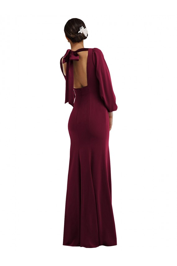 Ouro Borgonha Barco Mangas Compridas, Mangas Bispo Abrir de volta Trombeta Vestidos de Madrinha / Vestidos de Noite / Vestidos de Festa Online