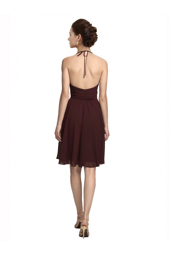 Ouro Borgonha Cabeçada Sem Mangas Linha A Vestidos de Madrinha / Vestidos de Cocktail / Vestidos de Homecoming Online