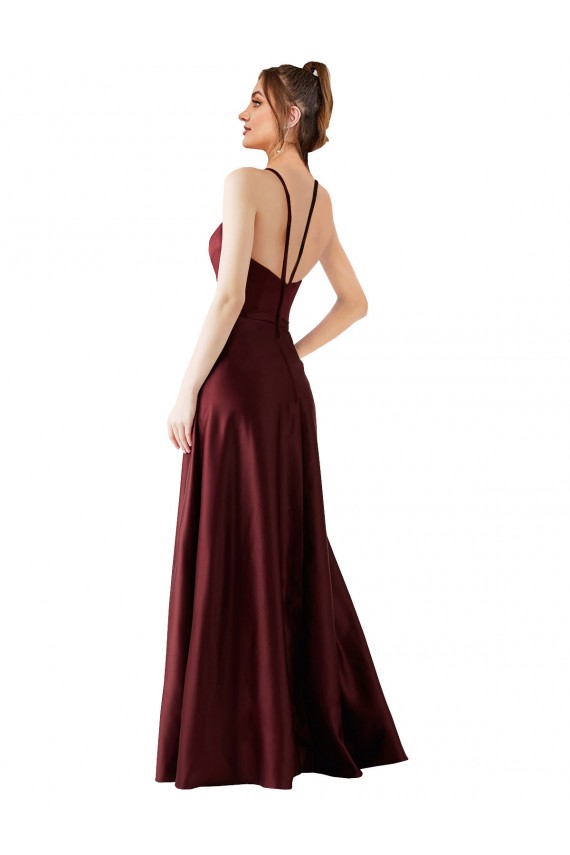 Ouro Borgonha Cabeçada Sem Mangas Linha A Vestidos de Madrinha / Vestidos de Festa Online