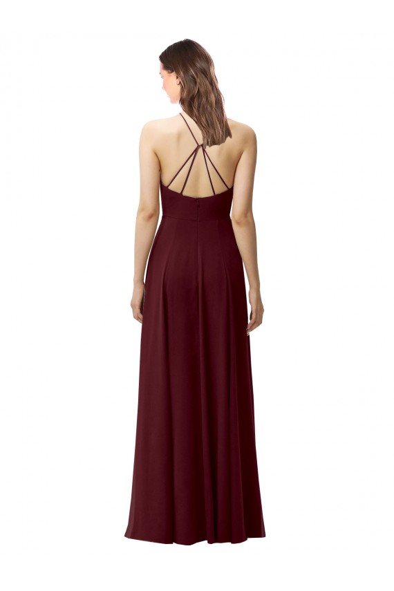 Ouro Borgonha Decote Alto Sem Mangas Criss Cruz Linha A Vestidos de Madrinha Online