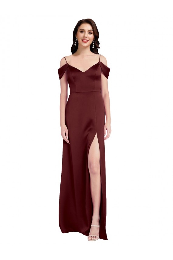 Ouro Borgonha Decote V Sem Mangas Linha A Longo Vestidos de Madrinha / Vestidos de Noite / Vestidos de Festa Online