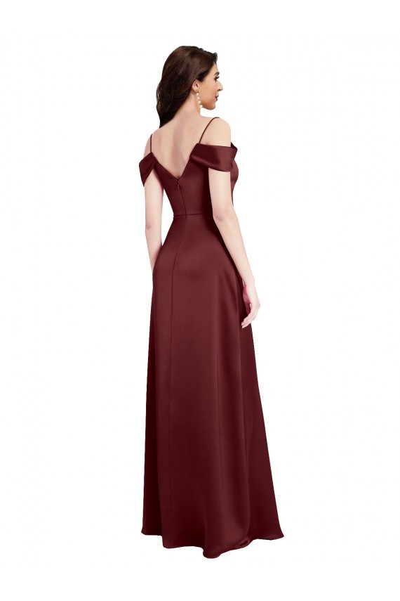 Ouro Borgonha Decote V Sem Mangas Linha A Longo Vestidos de Madrinha / Vestidos de Noite / Vestidos de Festa Online