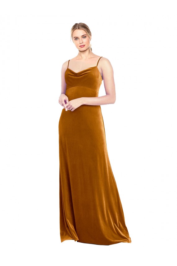 Ouro Decote Capuz Sem Mangas Linha A Vestidos de Madrinha / Vestidos de Festa Online