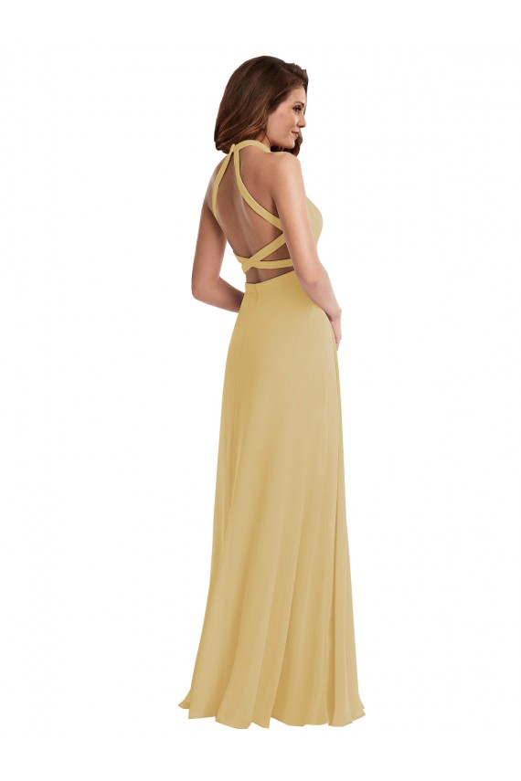 Ouro Cabeçada Sem Mangas Criss Cruz Linha A Vestidos de Madrinha Online