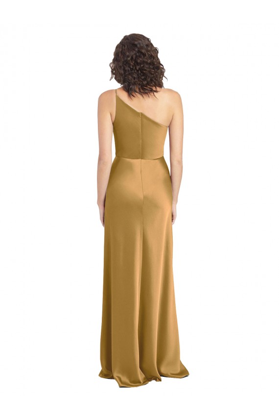 Ouro Um Ombro Sem Mangas Linha A Longo Vestidos de Madrinha / Vestidos de Noite / Vestidos de Festa Online