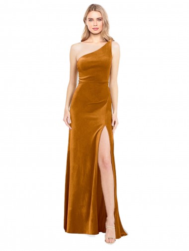 Ouro Um Ombro Sem Mangas Linha A Vestidos de Madrinha / Vestidos de Noite / Vestidos de Festa Online