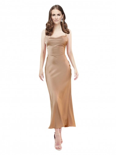 Ouro Rosa Decote Capuz Sem Mangas Criss Cruz Bainha Vestidos de Madrinha / Vestidos de Noite / Vestidos de Festa Online